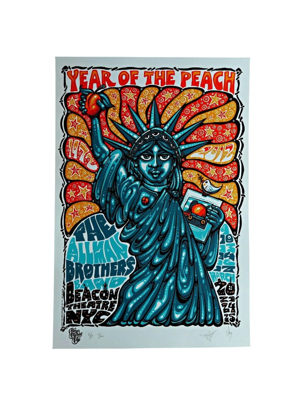 Jeff Wood 2012 Allman Brothers Poster, Beacon NYC, Year of the Peach, A/E 11/100